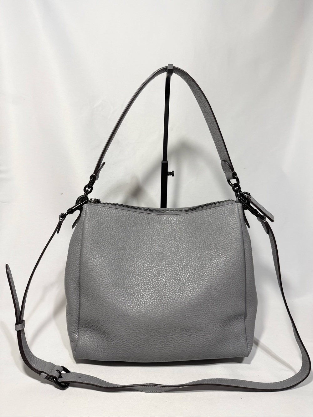 Gray Leather Shoulder Bag - Classic Women’s Tote